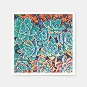 Stylised Turquoise Succulents Paper Napkin