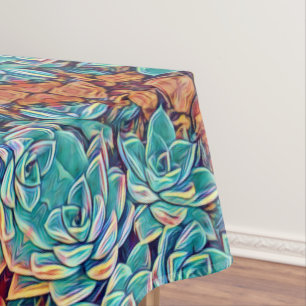 Stylised Turquoise Succulents Plants Tablecloth