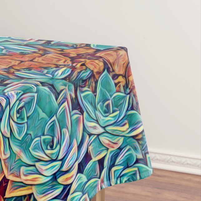 Stylised Turquoise Succulents Plants Tablecloth (In Situ)
