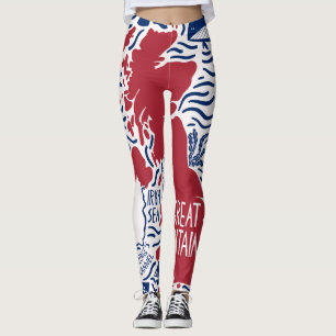 Stylised UK Map: Vintage Travel. Leggings