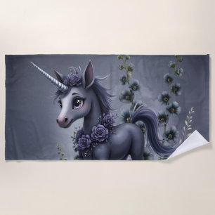 Stylised unicorn in floral splendour. beach towel