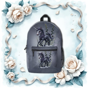 Stylised unicorn in floral splendour.  printed backpack