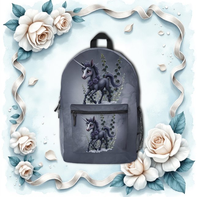 Stylised unicorn in floral splendour.  printed backpack (Creator Uploaded)