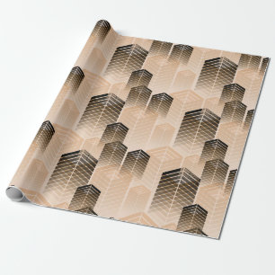 stylised urban landscape seamless pattern in sepia wrapping paper