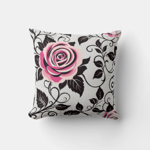 Stylised Vintage Pink and black roses Cushion