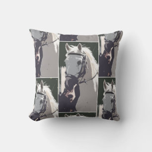Stylised White Horse Head Pattern Cushion