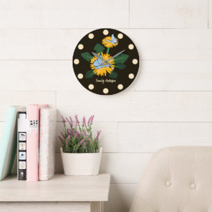 Stylised Wild Dandelion Butterflies Yellow Large Clock