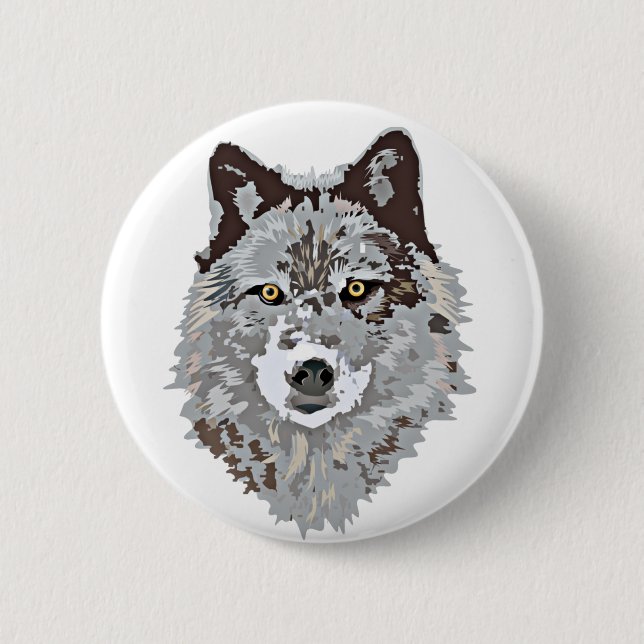 Stylised Wolf Head 6 Cm Round Badge (Front)