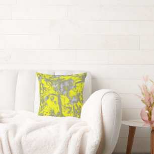 Stylised Yellow Grey Flowers Floral Cushion