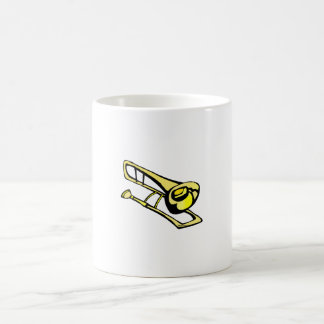 stylised yellow trombone graphic image coffee mug