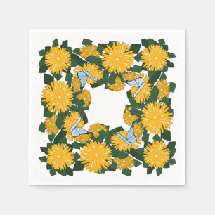 Stylised Yellow Wildflower Dandelion Butterflies Napkin