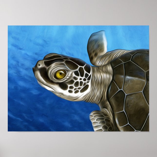 Stylised  Young Green Turtle Poster (Front)