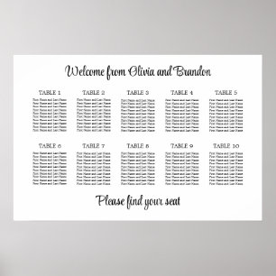 Stylish 10 Table Wedding Seating Chart Poster