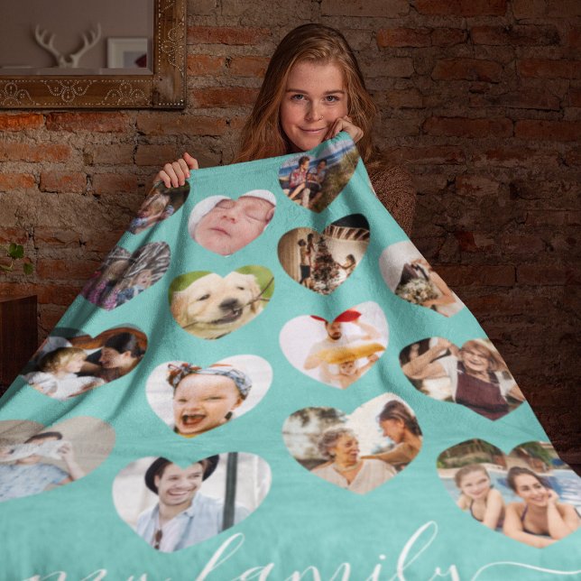 Stylish 16 Photo Heart Collage Fleece Blanket (Creator Uploaded)