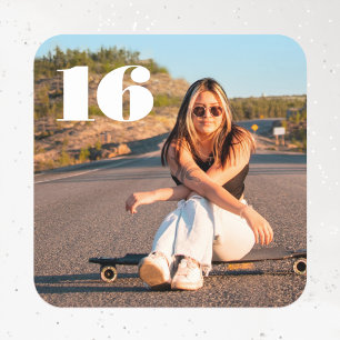 Stylish 16th Birthday Custom Photo Any Age Square Sticker