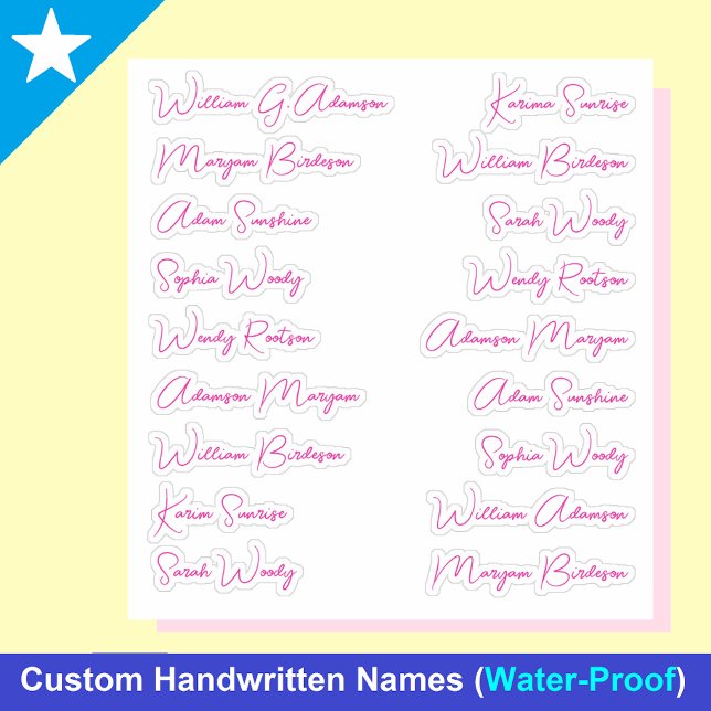 Stylish 18 Full Names, Calligraphy Script Stickers (pink Names modern Monoline Calligraphy Script Stickers for girls)