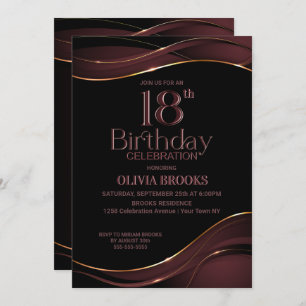 Stylish 18th Birthday Black and Pink Party Invitation