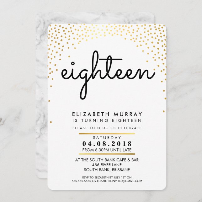 STYLISH 18TH birthday party INVITE gold confetti (Front/Back)