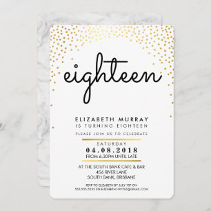 STYLISH 18TH birthday party INVITE gold confetti