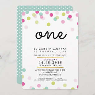 STYLISH 1ST birthday party INVITE pink mint girl