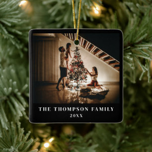 Stylish 2023 Family Photo Minimalist Black Modern Ceramic Ornament