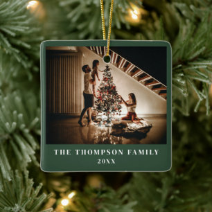 Stylish 2023 Family Photo Minimalist Green Modern Ceramic Ornament