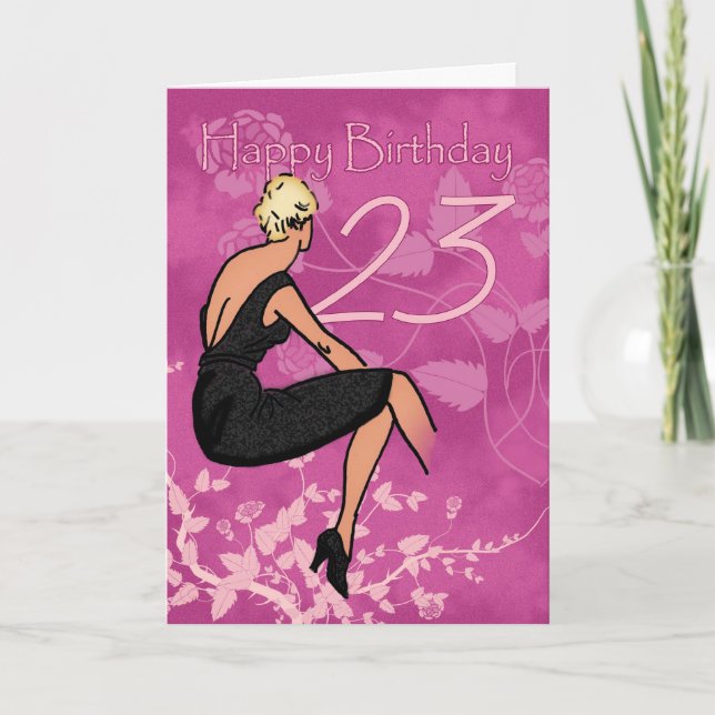 Stylish 23rd Birthday Card - Modern Female In Blac (Front)