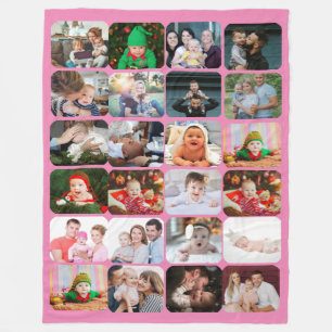 Stylish 24 Photo Collage Pink Fleece Blanket