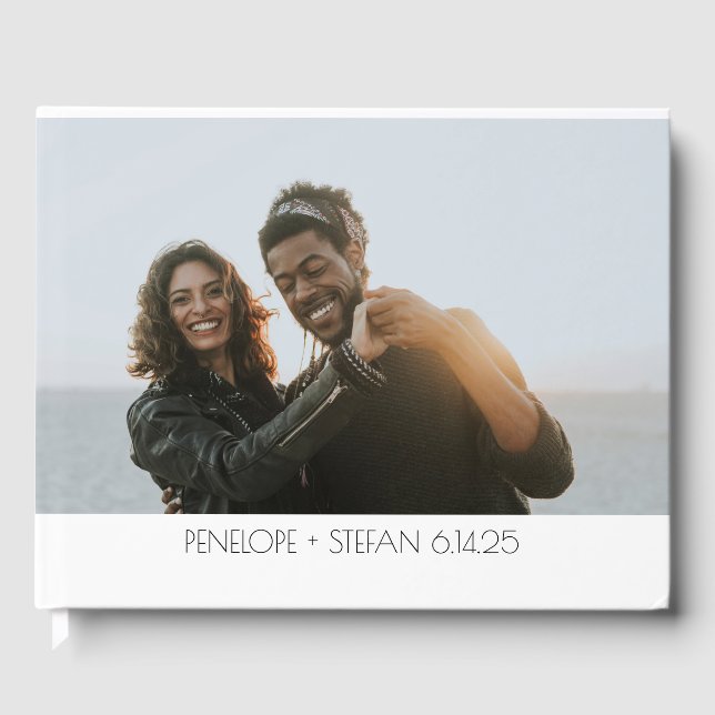 Stylish 2 Full Photo Simple Wedding Custom Guest Book (Front)