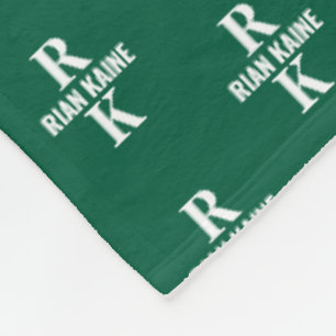 Stylish 2-letter Monogram Stamped All Over Green Fleece Blanket