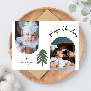Stylish 2 Photo Arch Pine Minimalist Christmas Holiday Card
