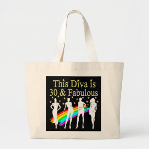STYLISH 30 AND FABULOUS 30TH BIRTHDAY DESIGN LARGE TOTE BAG