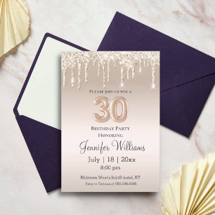 stylish 30th birthday gold dripping glitters invitation