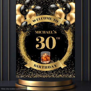 Stylish 30th Man Birthday Whiskey Photo Backdrop Tapestry