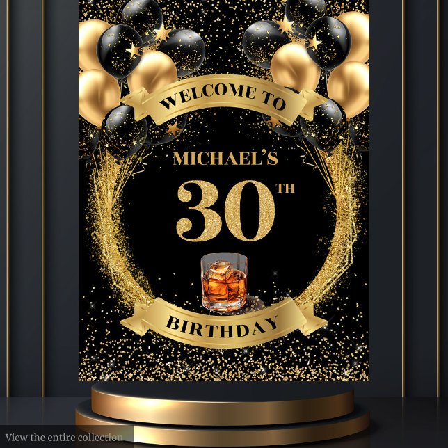 Stylish 30th Man Birthday Whiskey Photo Backdrop Tapestry (Stylish 30th Man Birthday Whiskey Photo Backdrop)