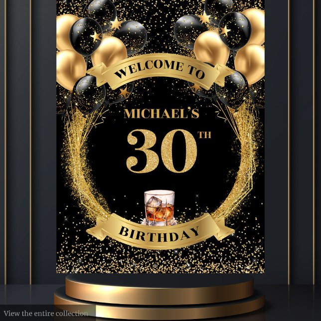 Stylish 30th Man's Birthday Whiskey Banner Tapestry (Stylish 30th Man's Birthday Whiskey Banner Tapestry)