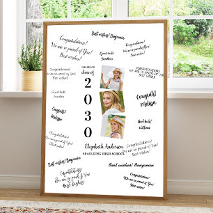 Stylish 3 Photo Collage Graduation Guest Signature Poster