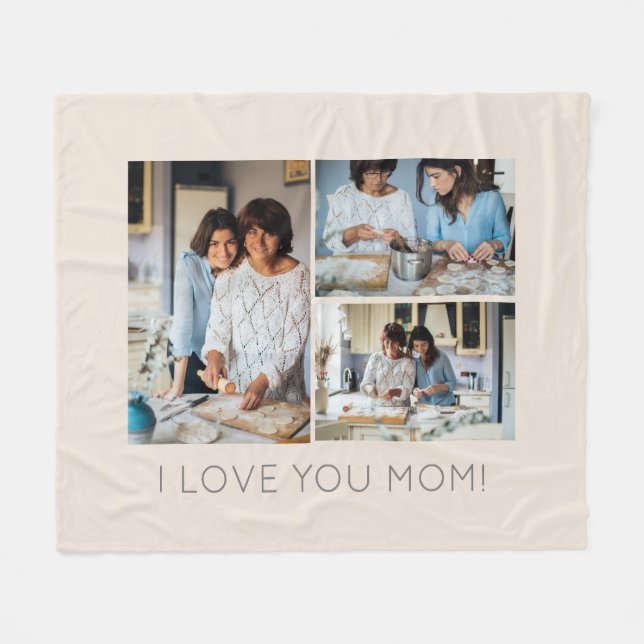 Stylish 3 Photo Collage Message to Mum Fleece Blanket (Front (Horizontal))