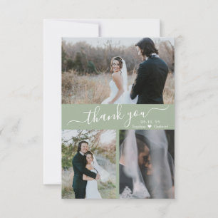 Stylish 3 Photo Collage Wedding Thank You Card