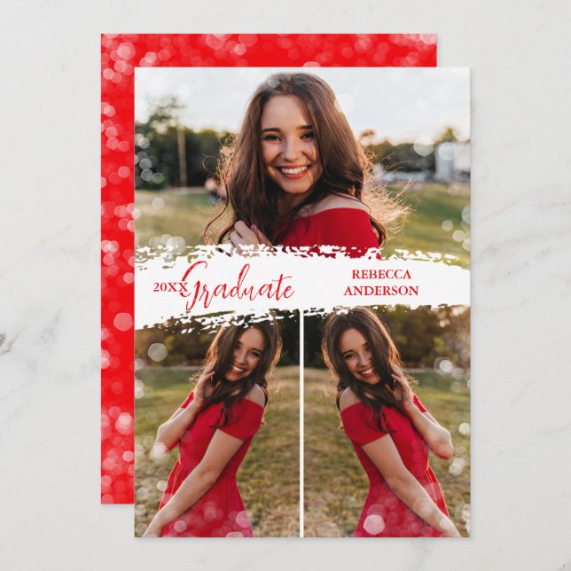 Stylish 3 Photo Graduation  Invitation (Front/Back)