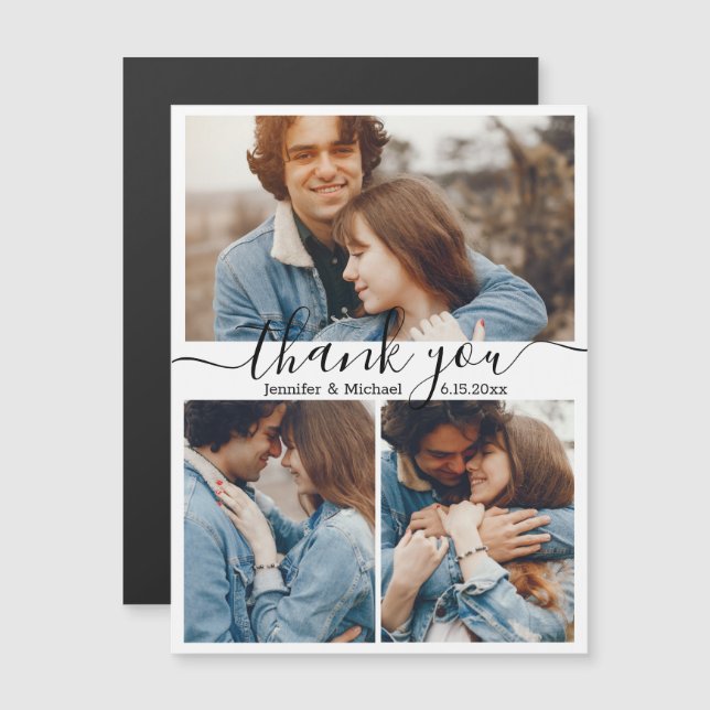 stylish 3 photos collage wedding thank you magnet (Front/Back)