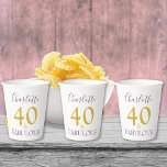 Stylish 40 and Fabulous 40th Birthday Party Paper Cups<br><div class="desc">Simple and stylish purple and gold modern typography script custom 40th birthday party paper cups. Announce that you are 40 and Fabulous to the work with this modern simple typography script. Celebrate this wonderful milestone fortieth birthday with elegance and grace. Add your name to this stylish, elegant, minimalist, 40th birthday...</div>