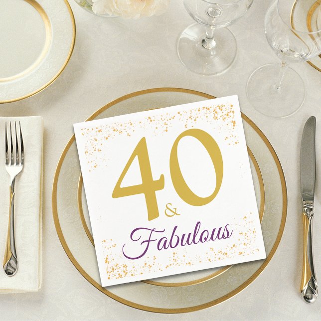 Stylish 40 and Fabulous Birthday Party Gold Napkin (40 and fabulous stylish typography gold glitter 40th birthday party paper napkins)