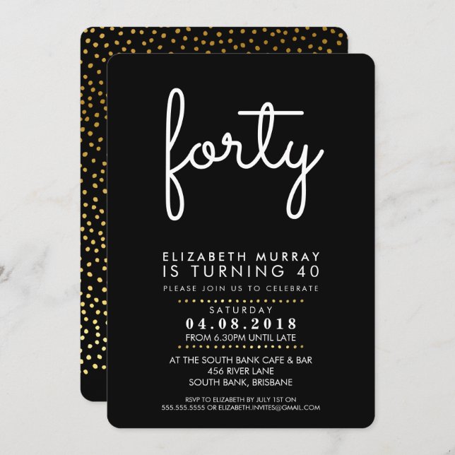 STYLISH 40TH birthday party FORTY INVITE simple (Front/Back)