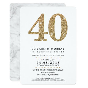 STYLISH 40TH birthday party INVITE gold glitter 40