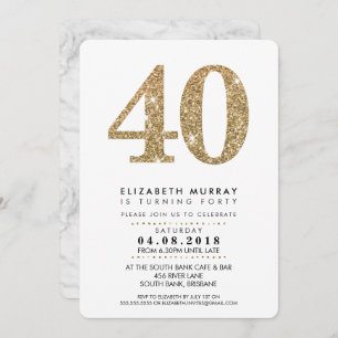 STYLISH 40TH birthday party INVITE gold glitter 40