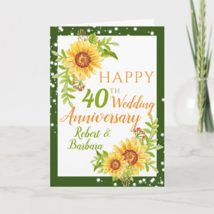 Stylish 40th Wedding Anniversary Floral Sunflower  Card