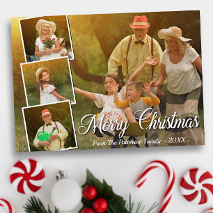 Stylish 4 Photo Merry Christmas Card