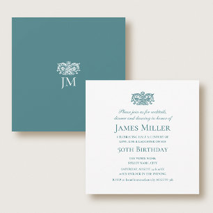 Stylish 50th Birthday Party Elegant Teal Ornate Invitation