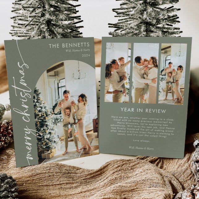 Stylish 5 Photo Year In Review Merry Christmas Holiday Card (Creator Uploaded)